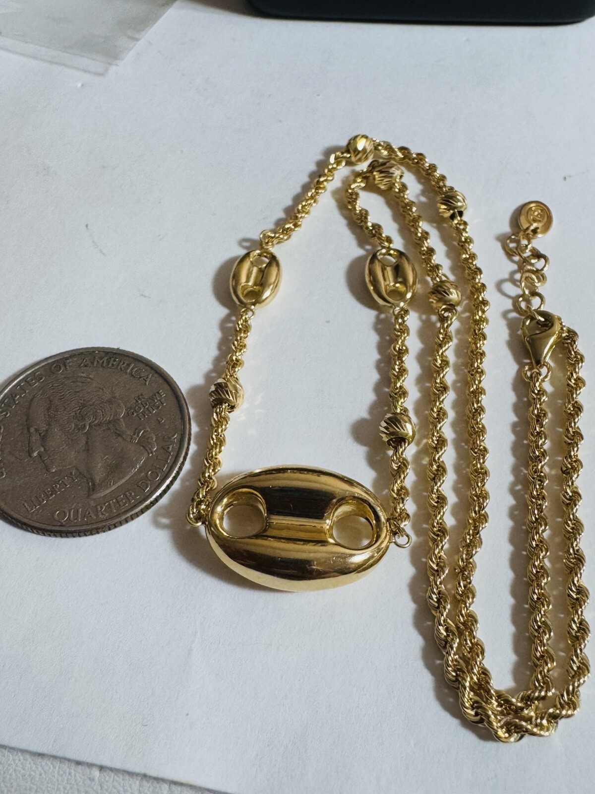 New 18K 750 Dubai Yellow Solid Gold Puff Necklace 17.5” -17” Inch 6g 2.5mm