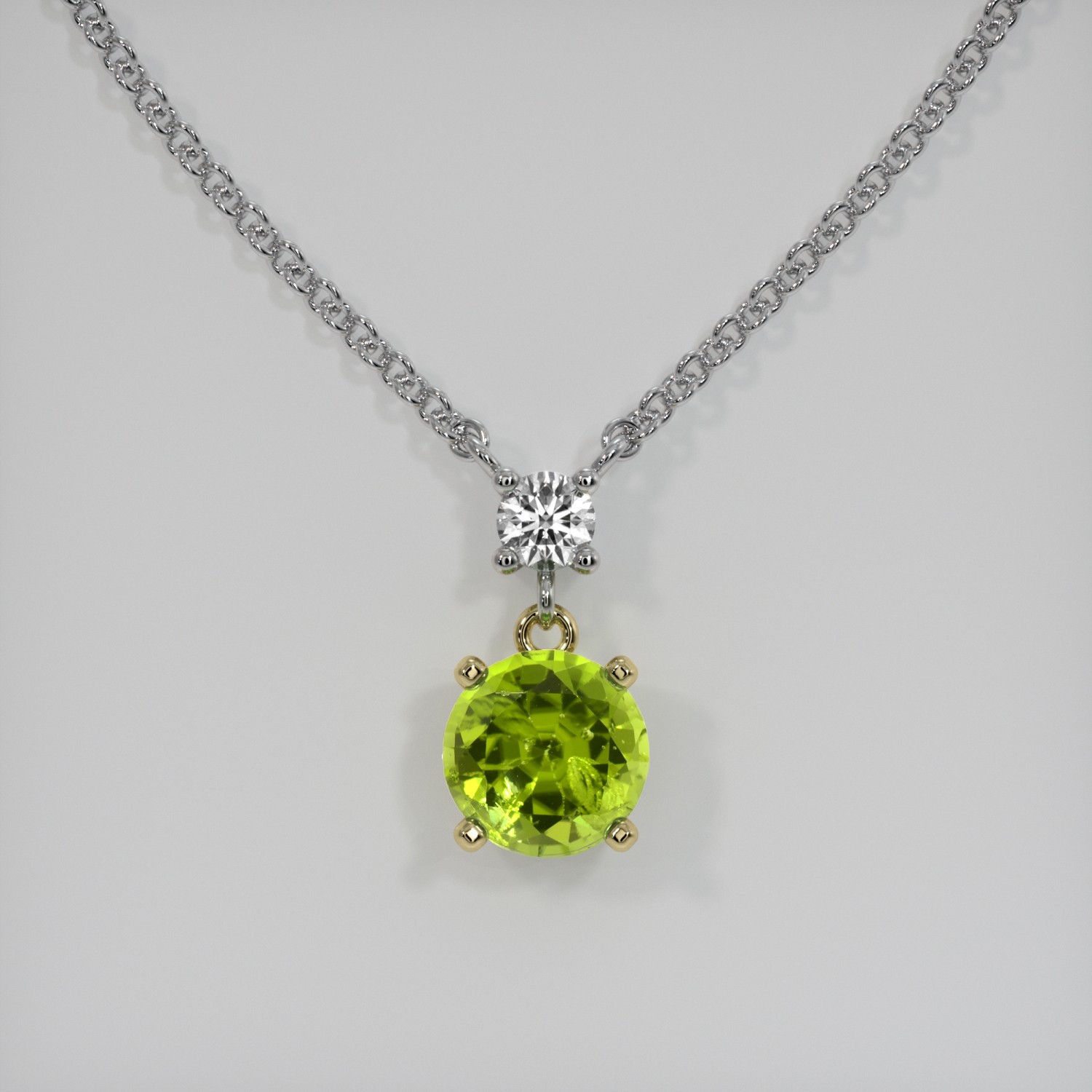 Pakistan Round Green Peridot 18K Yellow & White Necklace 1.31CT