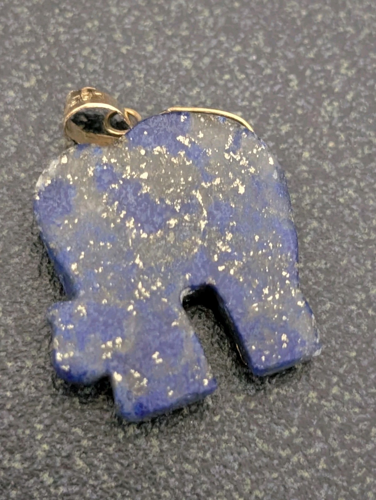 14K Gold Lapis Lazuli Ruby Eye Carved Elephant Pendant