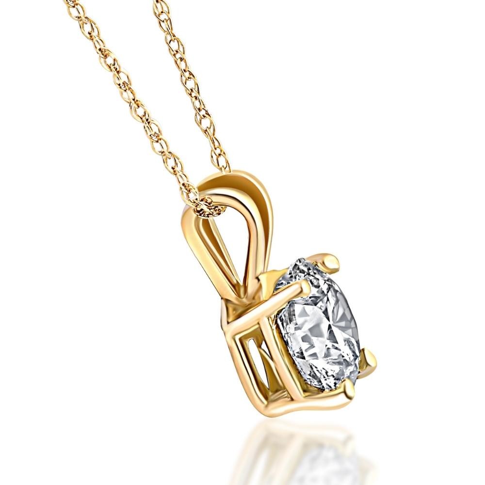 Large 3/4ct Real Diamond Solitaire Pendant 14K Yellow Gold Womens Necklace