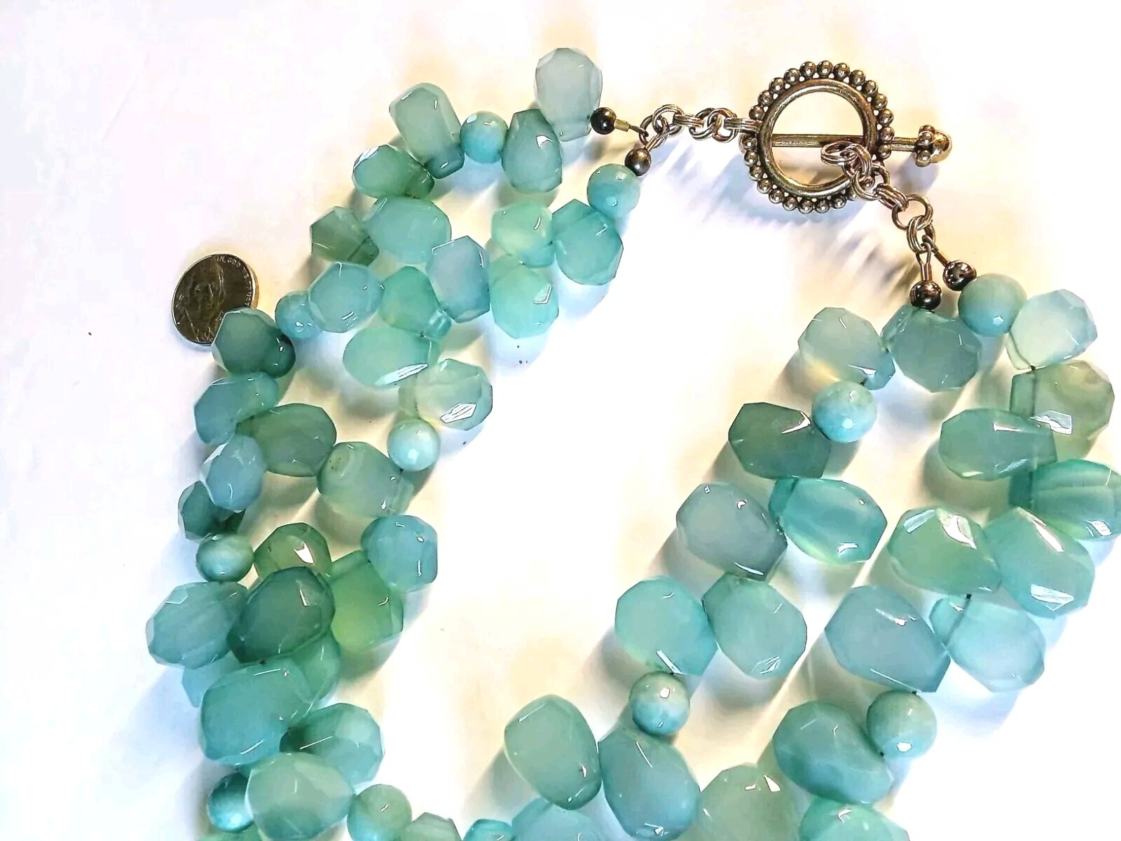 Green & Blue Chalcedony/Green Round Beads 2 Strand Toggle Necklace
