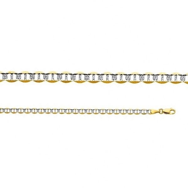 14k White Pave Gold Mariner Chain Necklace Two Tone Link 4.4mm 20″ , 22″ , 24″