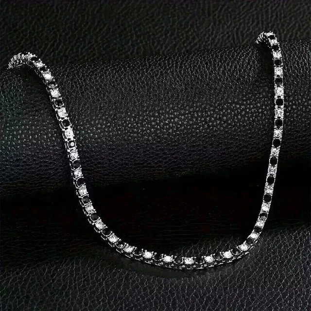 15Ctw Round Cut Lab Grown & Black Diamond Tennis Necklace 10K White Gold 18″Inch