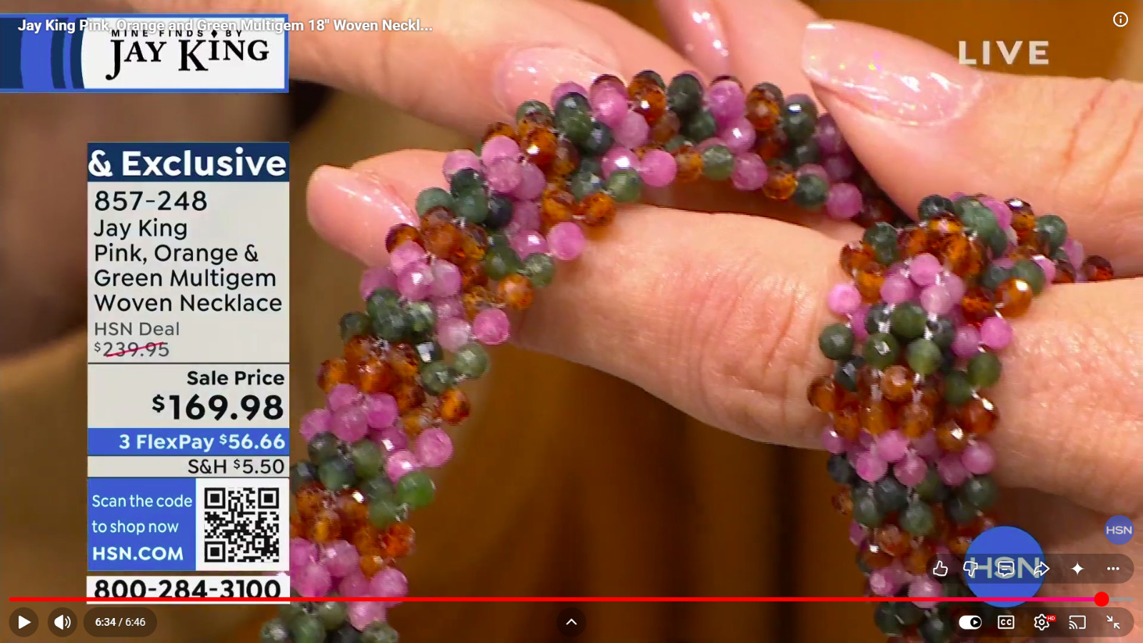 Jay King Pink Tourmaline, Orange Garnet and Green Jade Multigem Woven Necklace