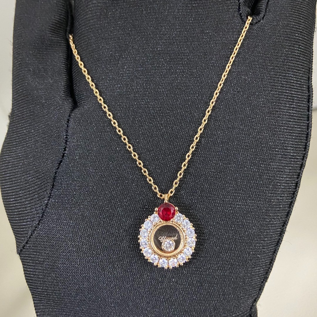 Chopard Happy Diamonds Rose Gold Ruby Moving Diamond Pendant Necklace