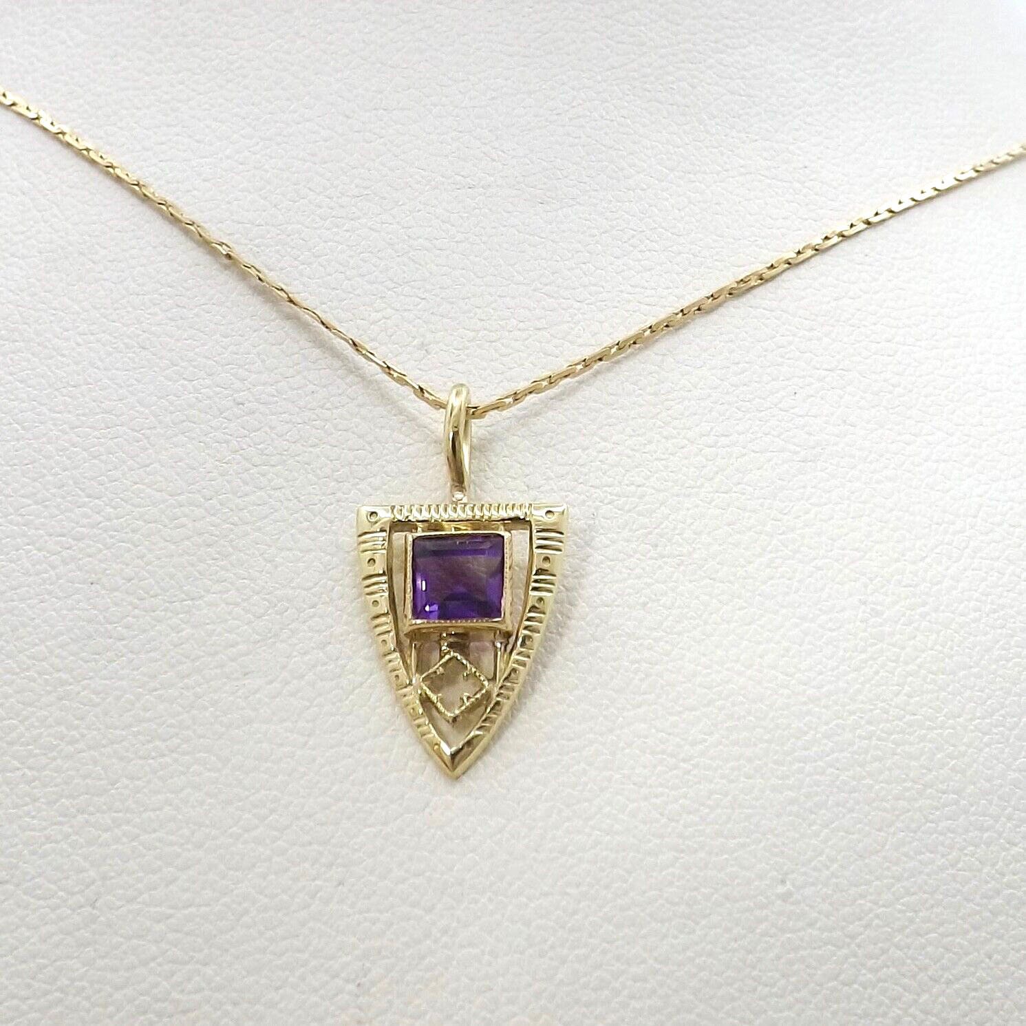 Art Nouveau 14k Gold Amethyst Filigree Charm Pendant Necklace 19in