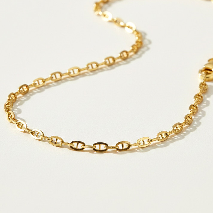 Gold 2.75mm Anchor Mariner Chain Italian Necklace 16″-20″ 925 Sterling Silver