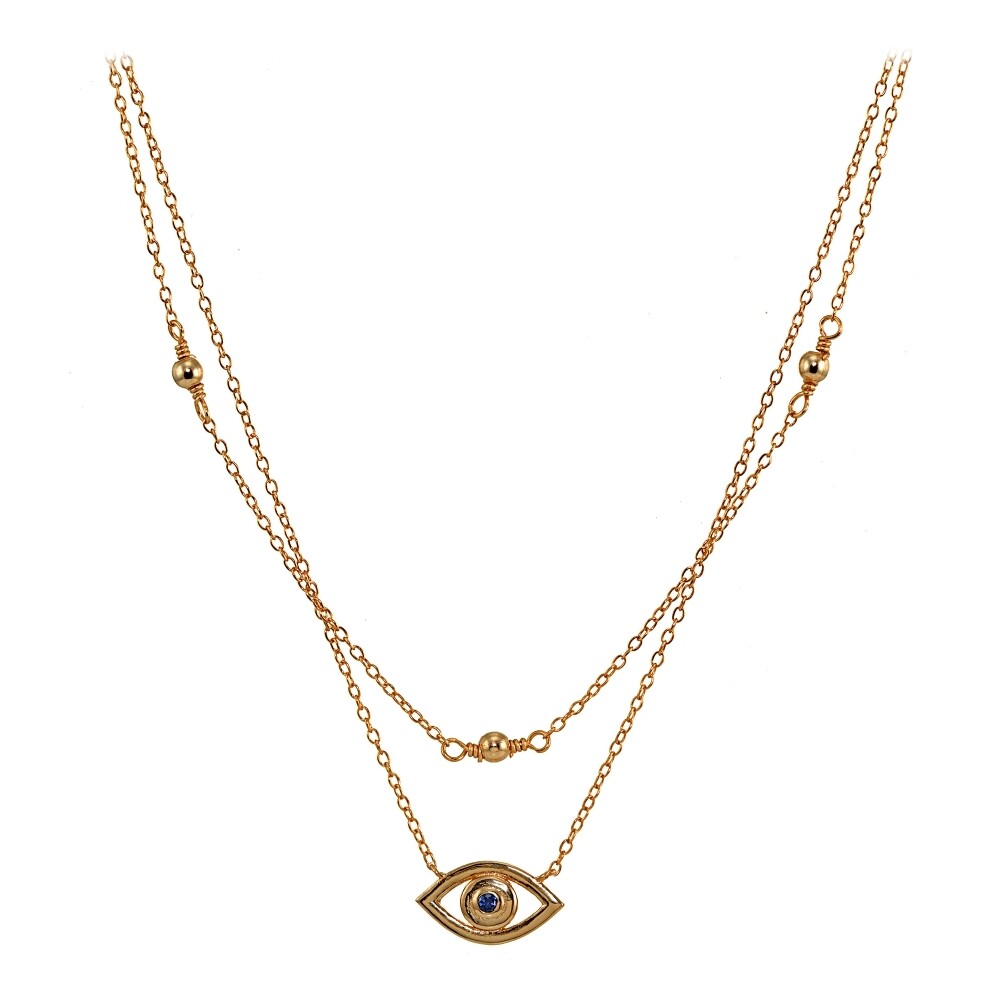 Evil Eye Blue Cubic Zirconia Layered Choker Necklace in Rose Gold Plated Silver