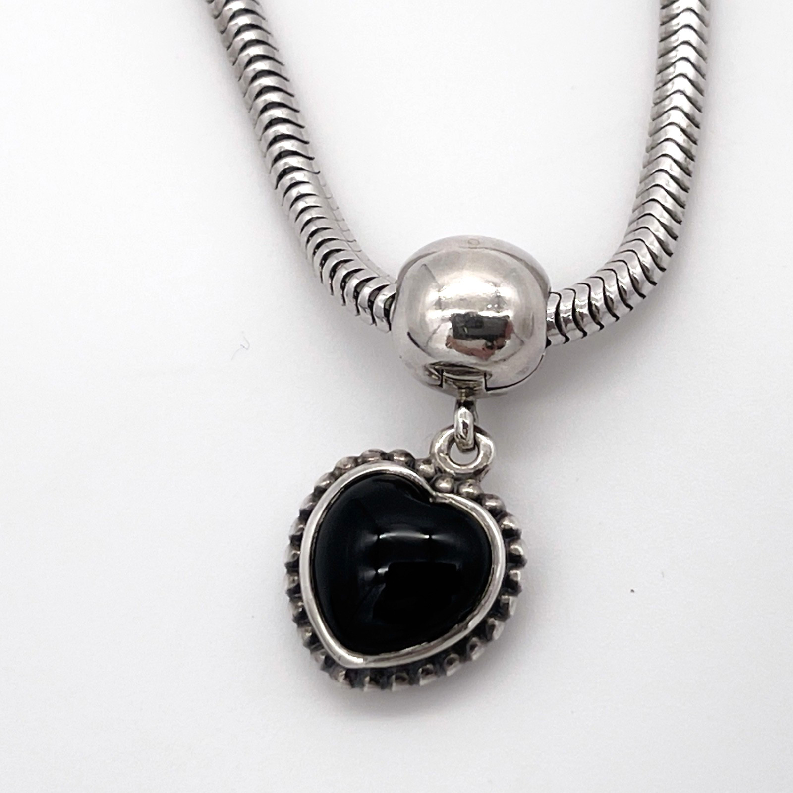Persona 925 Silver Reversible Heart Snake Chain Necklace Black Stone 18” 24.8g