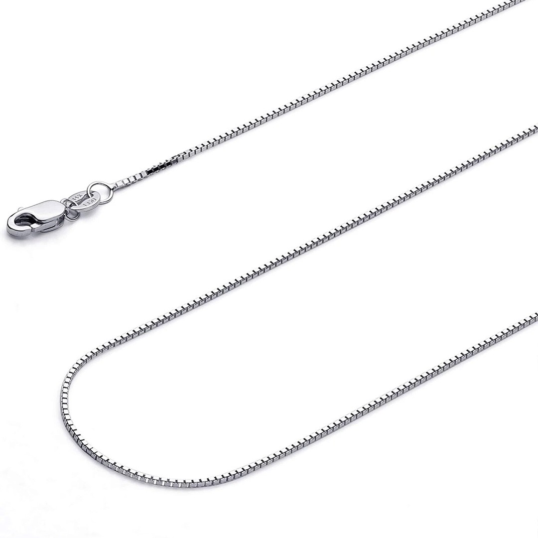 18″ 14k REAL White Gold Solid Box Link Chain Necklace with Lobster Claw Clasp