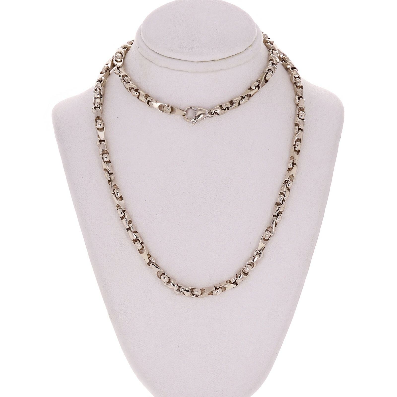 Men’s 14k White Gold Solid Handmade Fashion Link Necklace 20″ 5mm 47.5 grams