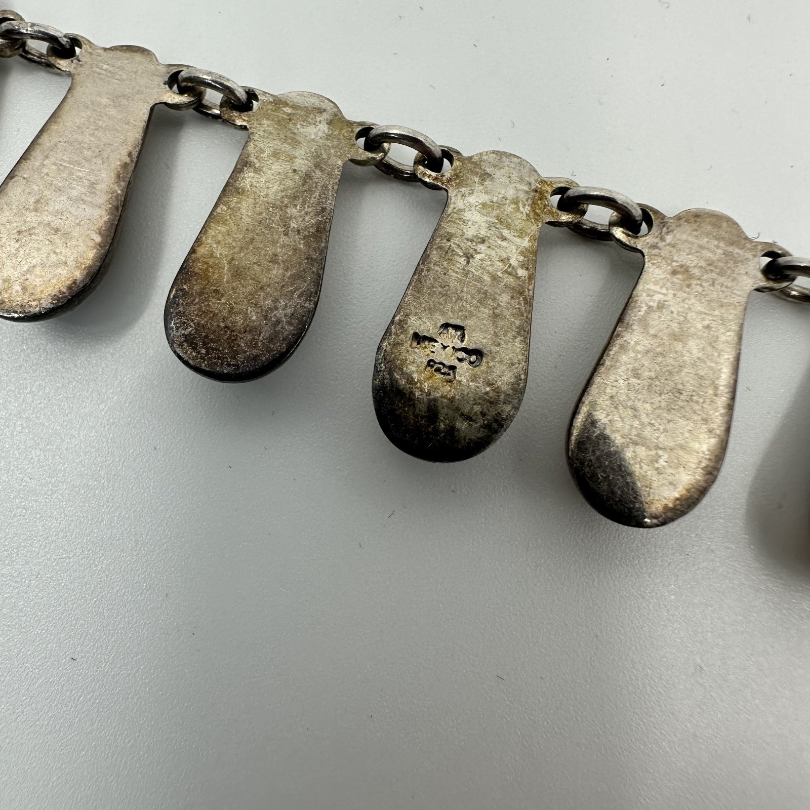 Mexico 925 Sterling Silver Teardrop Fringe Bib Necklace 53.6g 16 Inch