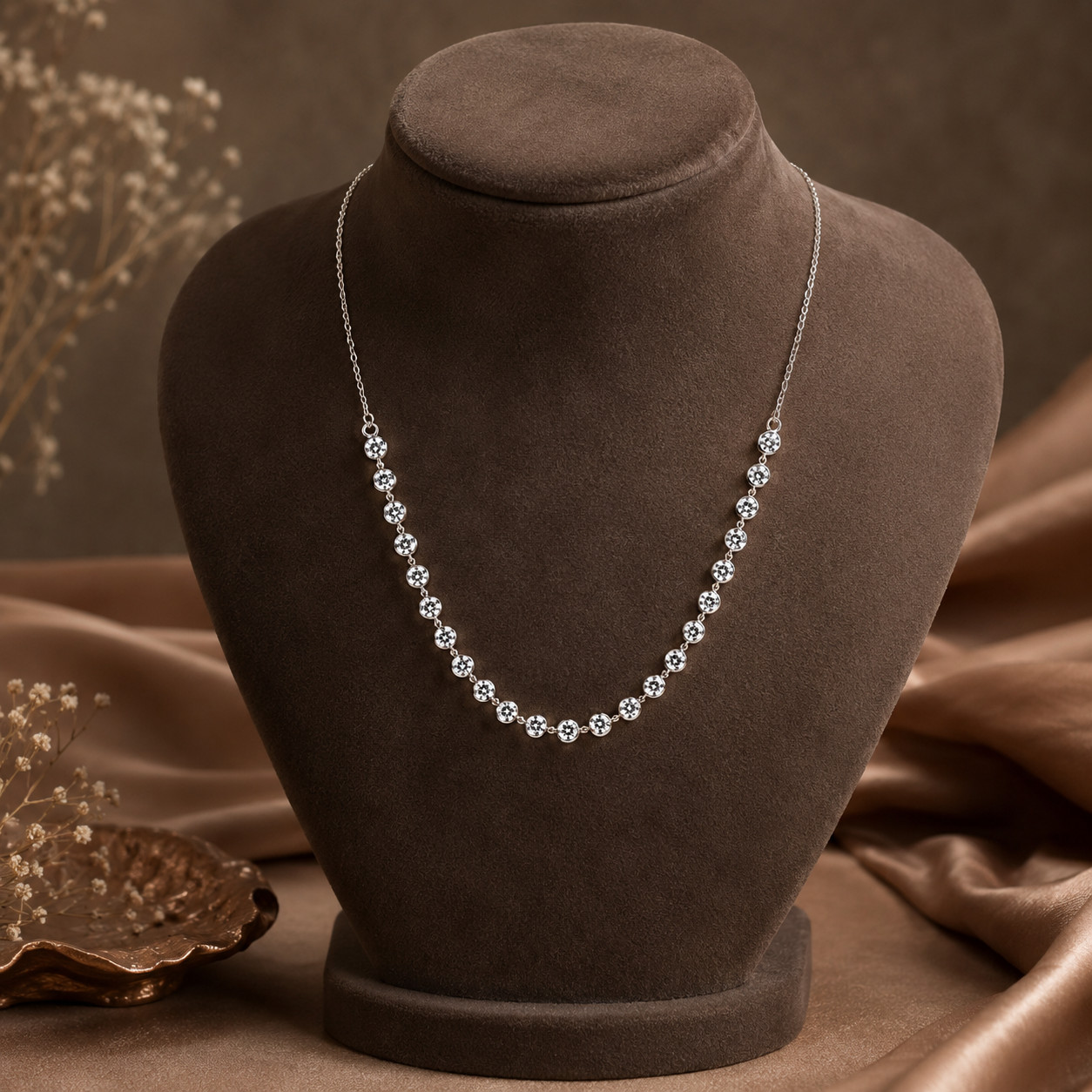 RARE 23 Ct White Diamonds Chain Necklace In 925 Silver – FREE DIAMOND STUDS