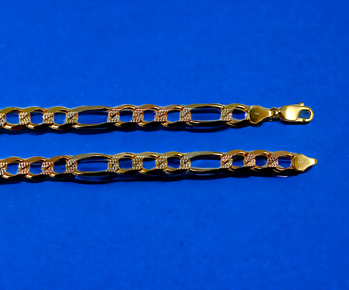 14K Tri Color Gold SOLID Figaro Necklace Bracelet Chain D/C 2mm-8.5mm 7″-30″