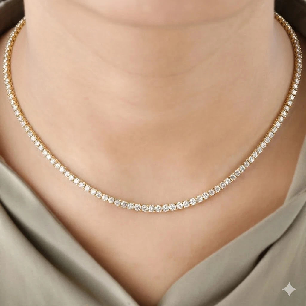 Round Created Diamond 16CT valentine Day Tennis Necklace 14k Yellow Gold Plated