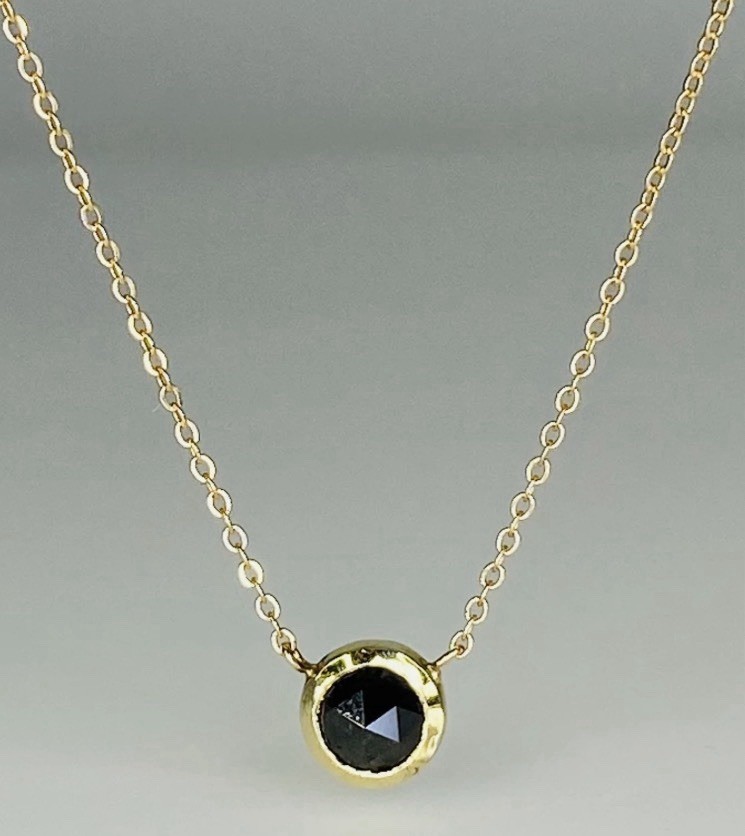 $838 14K Yellow Gold Rose Cut Black Diamond Necklace 0.50ct