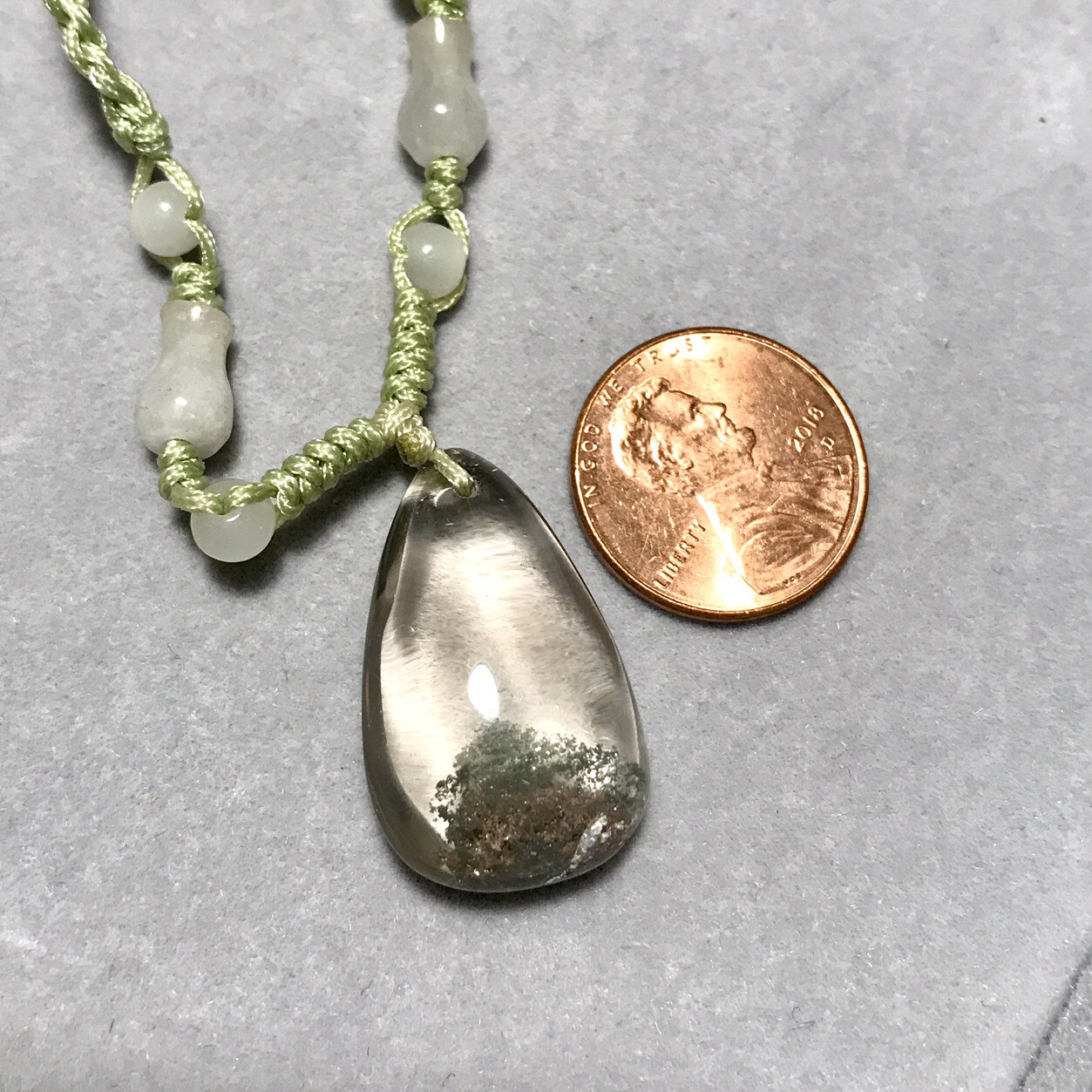 US SELLER Natural Green red Phantom Quartz Pendant Teardrop Brazil Crystal Stone