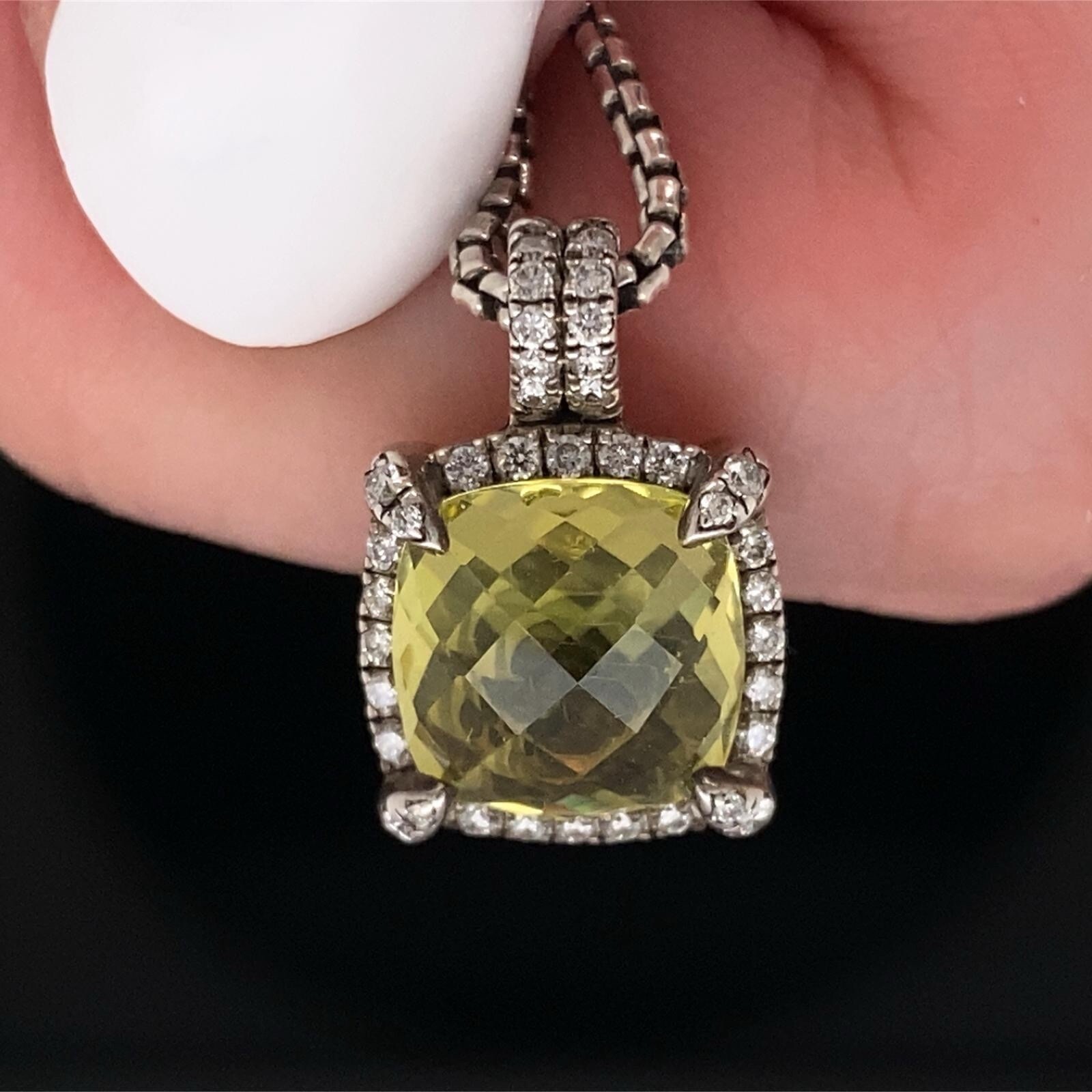 David Yurman Sterling Silver Citrine Chatelaine Diamond Pendant Necklace $1125
