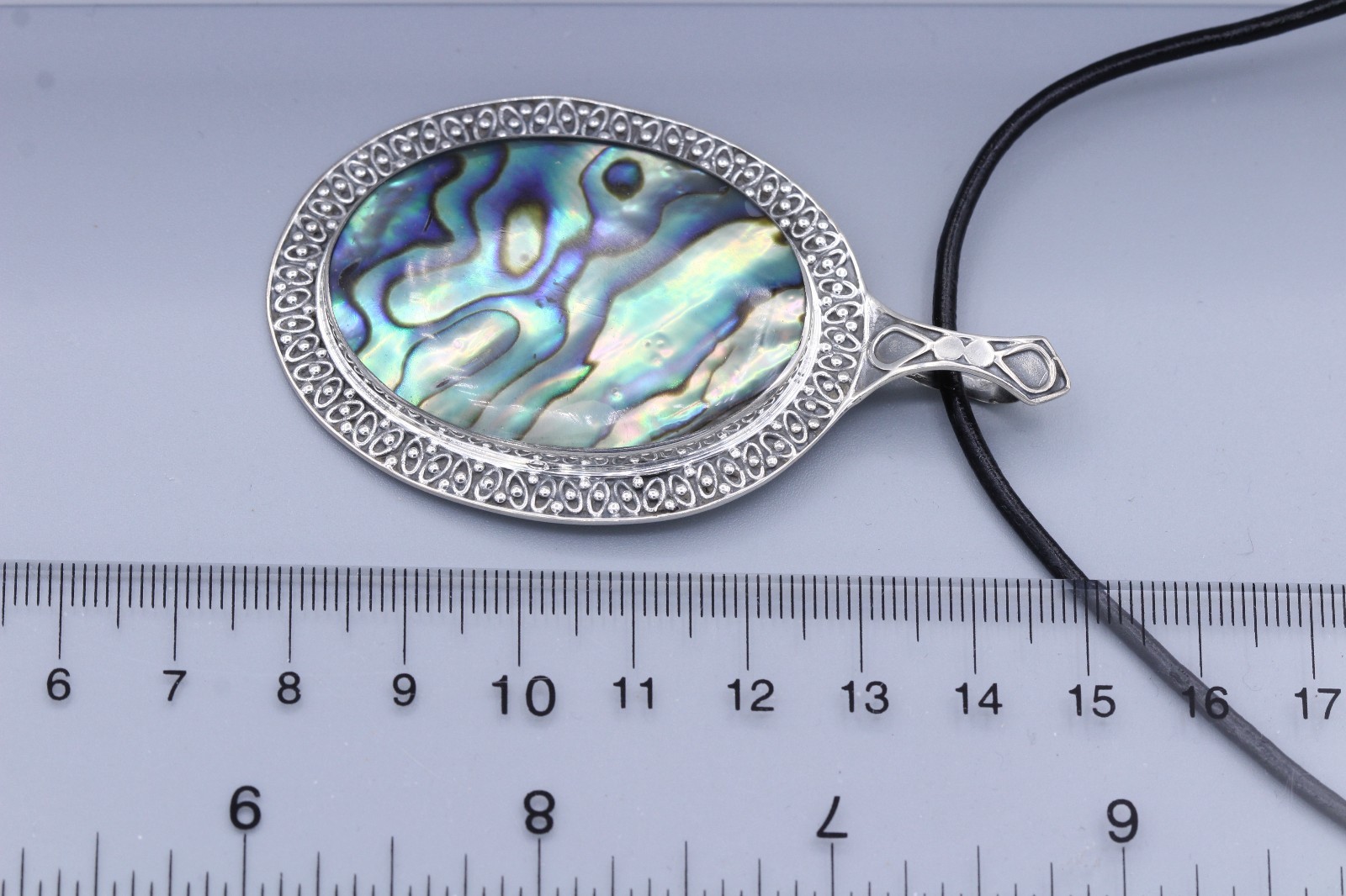 LARGE ABALONE ART NECKLACE SET IN SILVER ORNAMENT BEAUTY STATEMENT