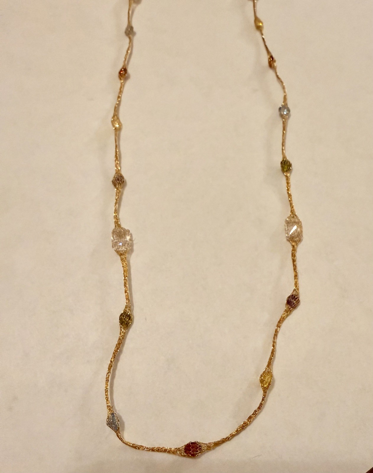 10 k Yellow Gold Multi Gemstone Mesh Necklace Italy ☆1758 AR 23″
