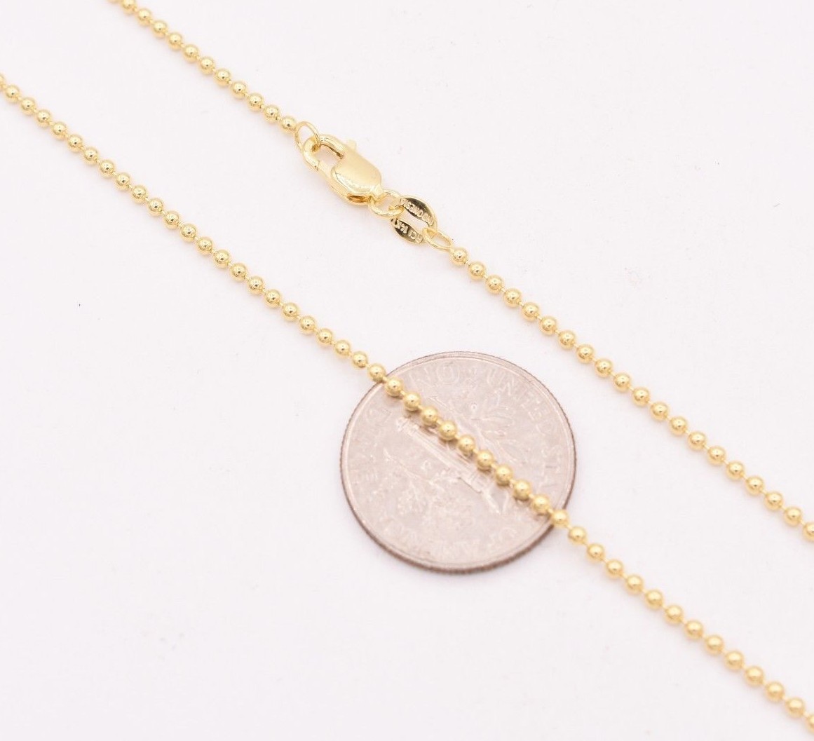 1.5mm Round All Shiny Plain Bead Ball Chain Necklace Real Solid 14K Yellow Gold
