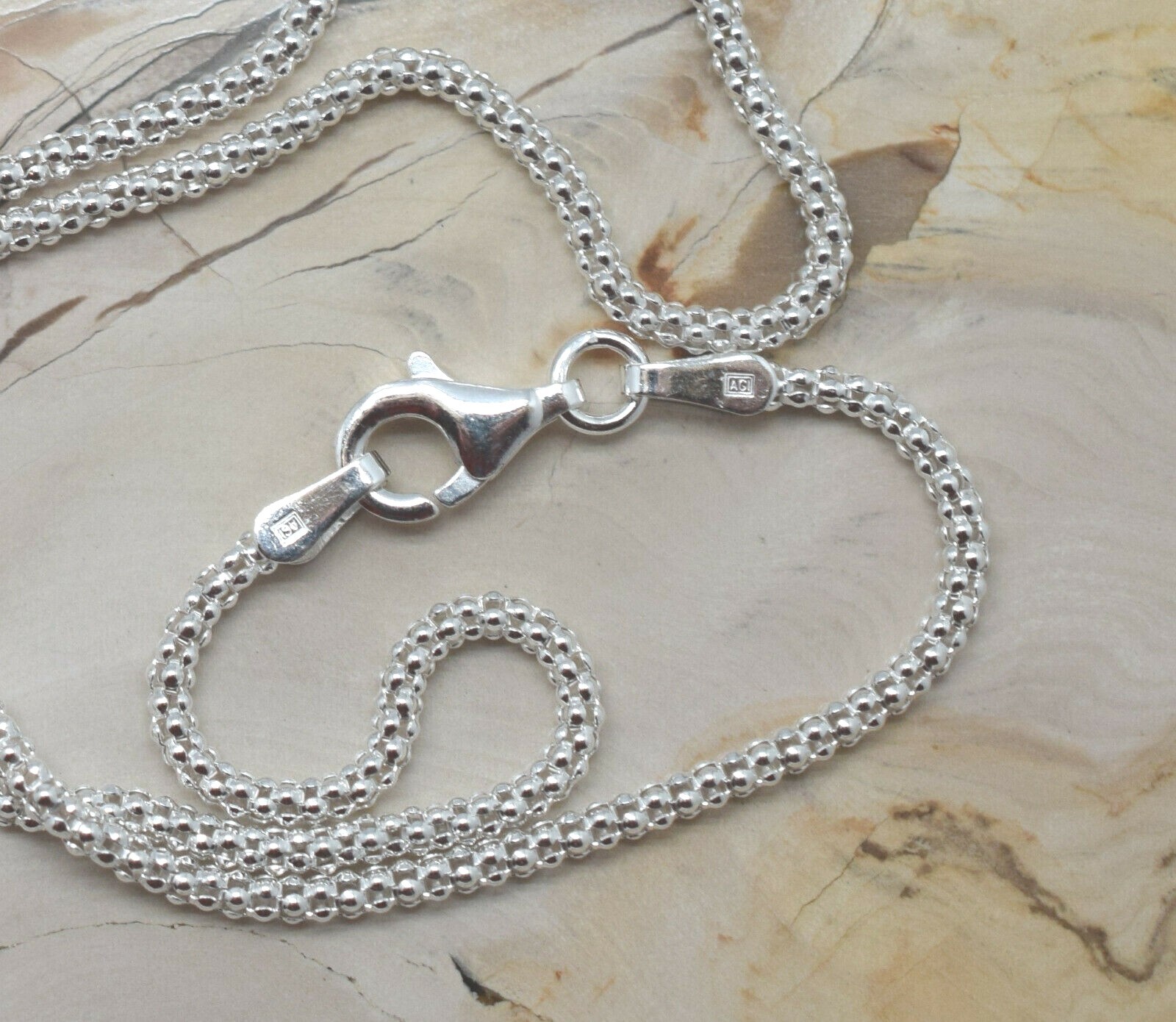 Popcorn Chain 1.7mm .925 Sterling Silver Necklace 16″ Lobster Clasp