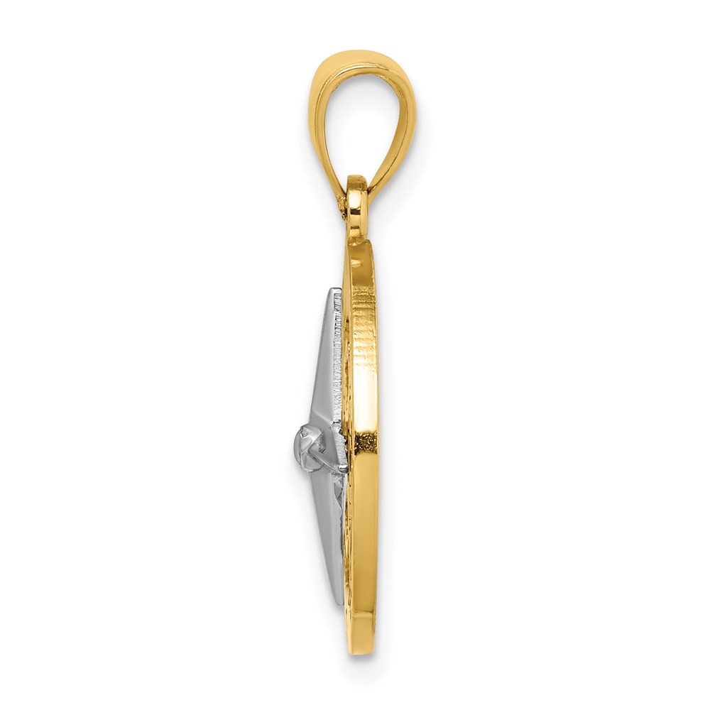 14K Two-tone Gold Nautical Compass Needle Charm Pendant for Women 2.88g