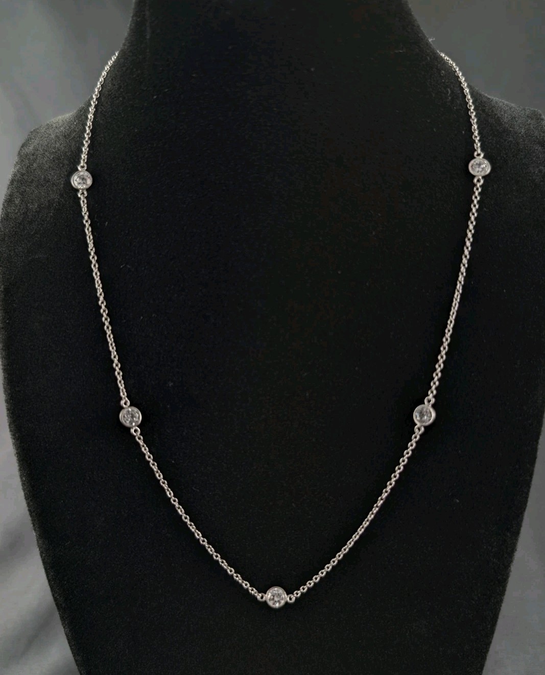 Jacmel Mauritius 925 Sterling Silver CZ Bezel Station Necklace 18″ JCM