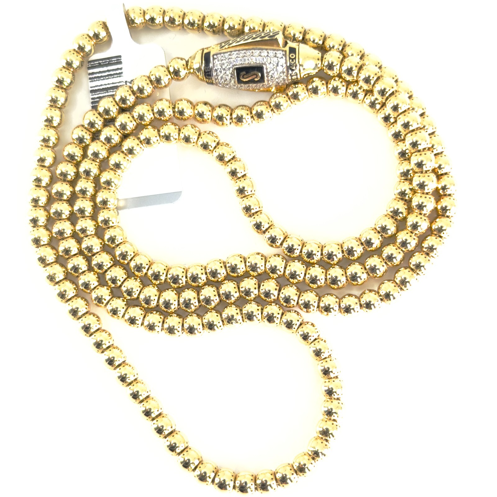 Monaco Chain BUB Pave Lock Necklace 14K Gold 3.8mm 22 inch Swarovski Mens