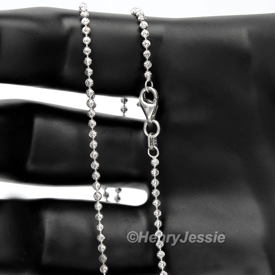 16″18″20″24″30″MEN WOMEN 925 STERLING SILVER 2MM MOON CUT BEADED NECKLACE*SN2