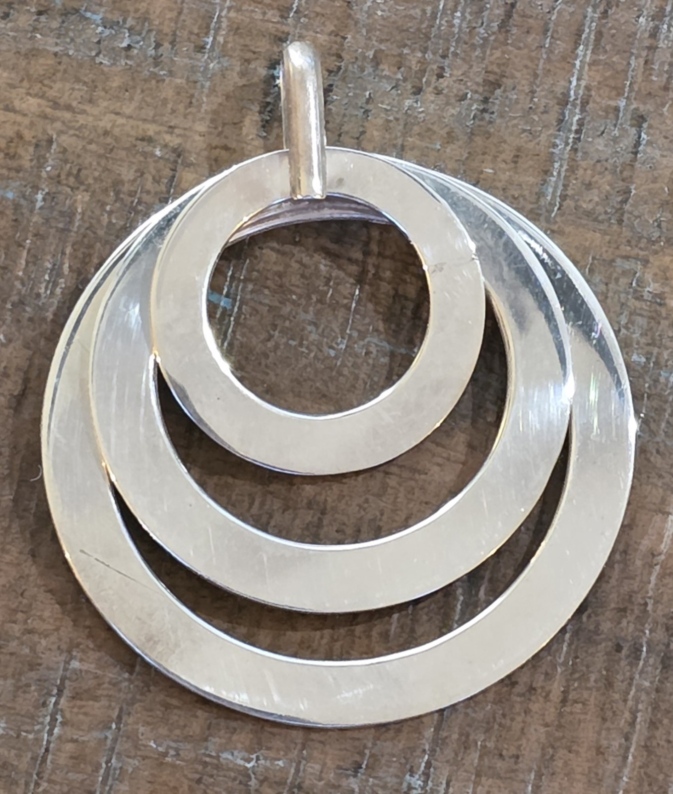 Handmade 925 Sterling Silver Mexico Pendant Circles Asymmetrical Modernist 2in