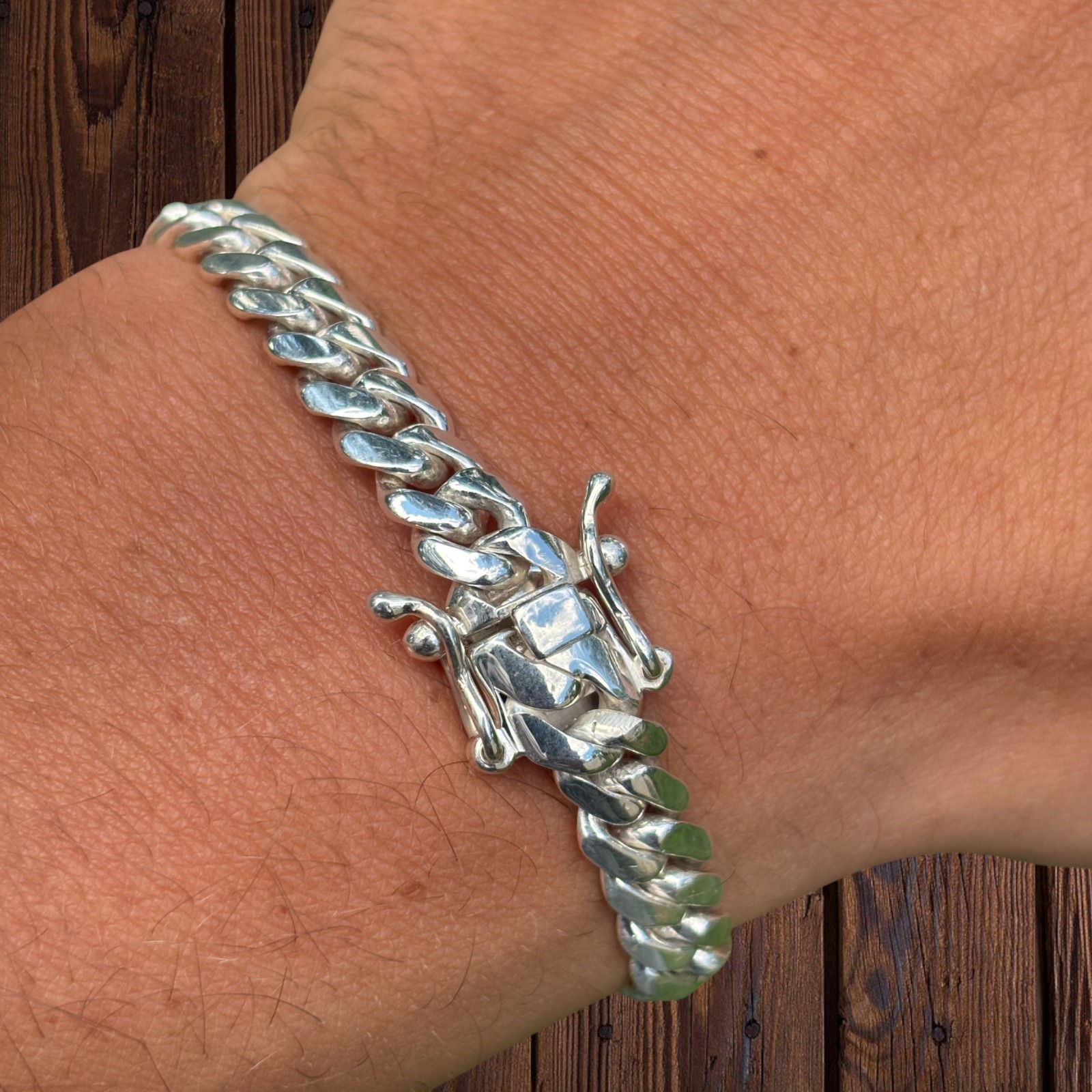 8mm Miami Cuban Link Bracelet – Real Solid 999 Fine Silver HANDMADE IN ITALY