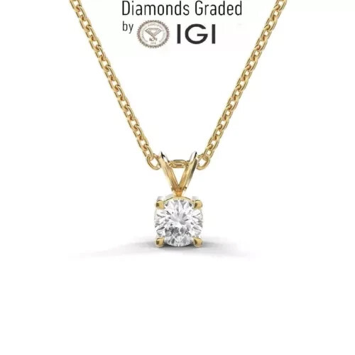 Lab Grown 5 Cts IGI Certified Diamond Solitaire Pendant Necklace 14k Yellow Gold