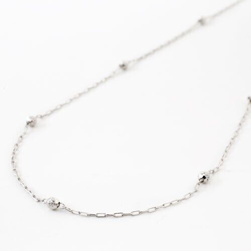 Pt850 Solid Platinum Oval Cable Chain Necklace Adjustable 17″ Faceted Beads Sta.