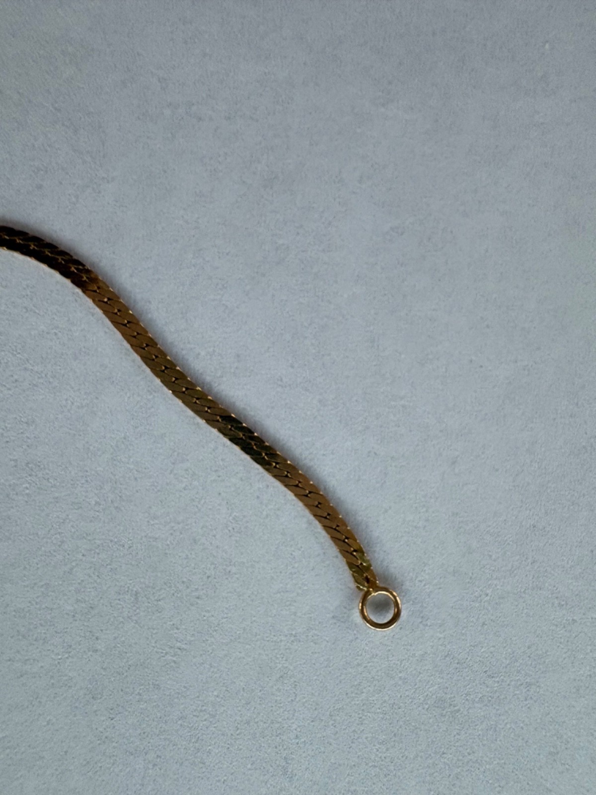 14K GOLD CHAIN NECKLACE, FLAT HERRINGBONE, 16″, PENDANT with SMALL DIAMONDS