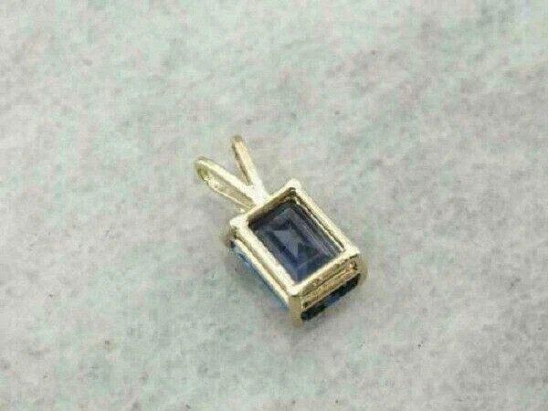 3.00Ct Emerald Cut Blue Sapphire & Diamond Pendant Solid 14K Yellow Gold Finish
