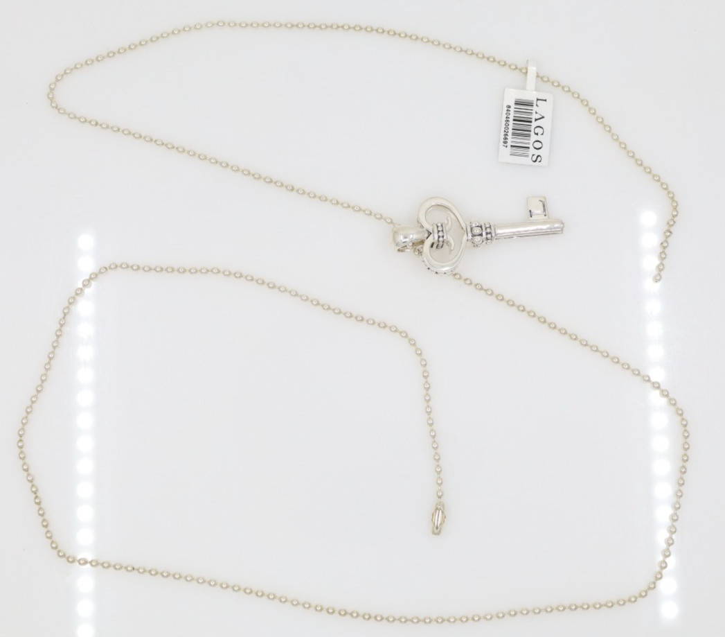 Lagos Caviar Sterling Silver Signature Key Pendant Beaded Necklace 34″ – 24G