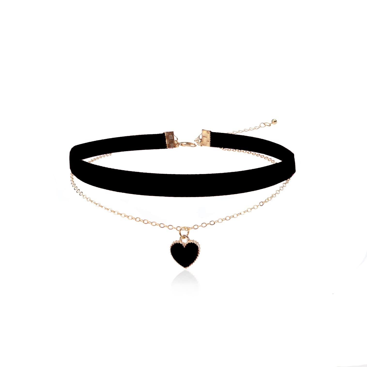Heart Choker Necklace for Women 2Pcs Double layer Chokers (BLACK)
