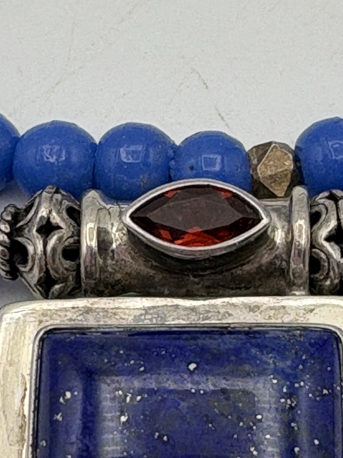 Sterling Silver & Lapis Necklace Double Strand Dyed Stone Beads Magnetic Close