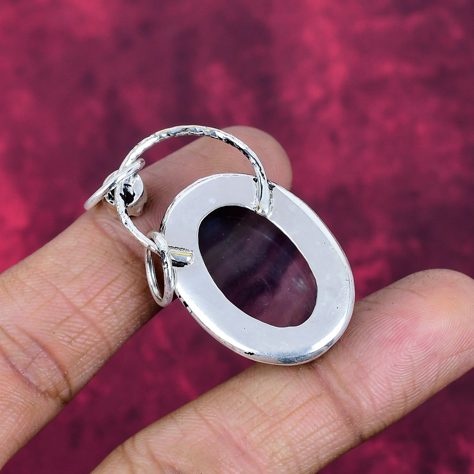 Fluorite & Amethyst Gemstone Handmade 925 Solid Silver Healing Pendant Jewelry