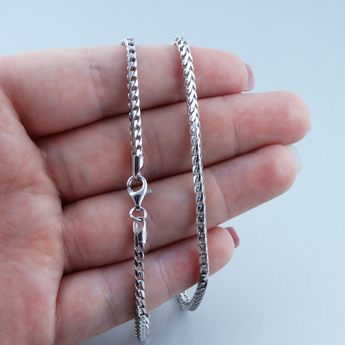 2.45mm Franco Chain Necklace – Rhodium Plated 925 Sterling Silver – 16″- 30″