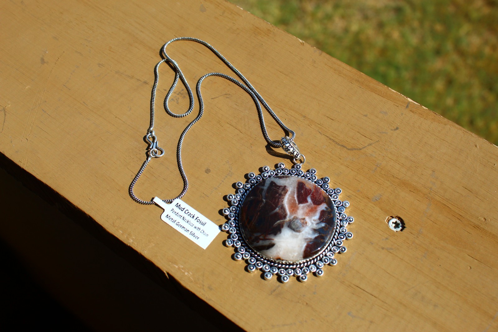Mud Crack Fossil set in German Silver Necklace