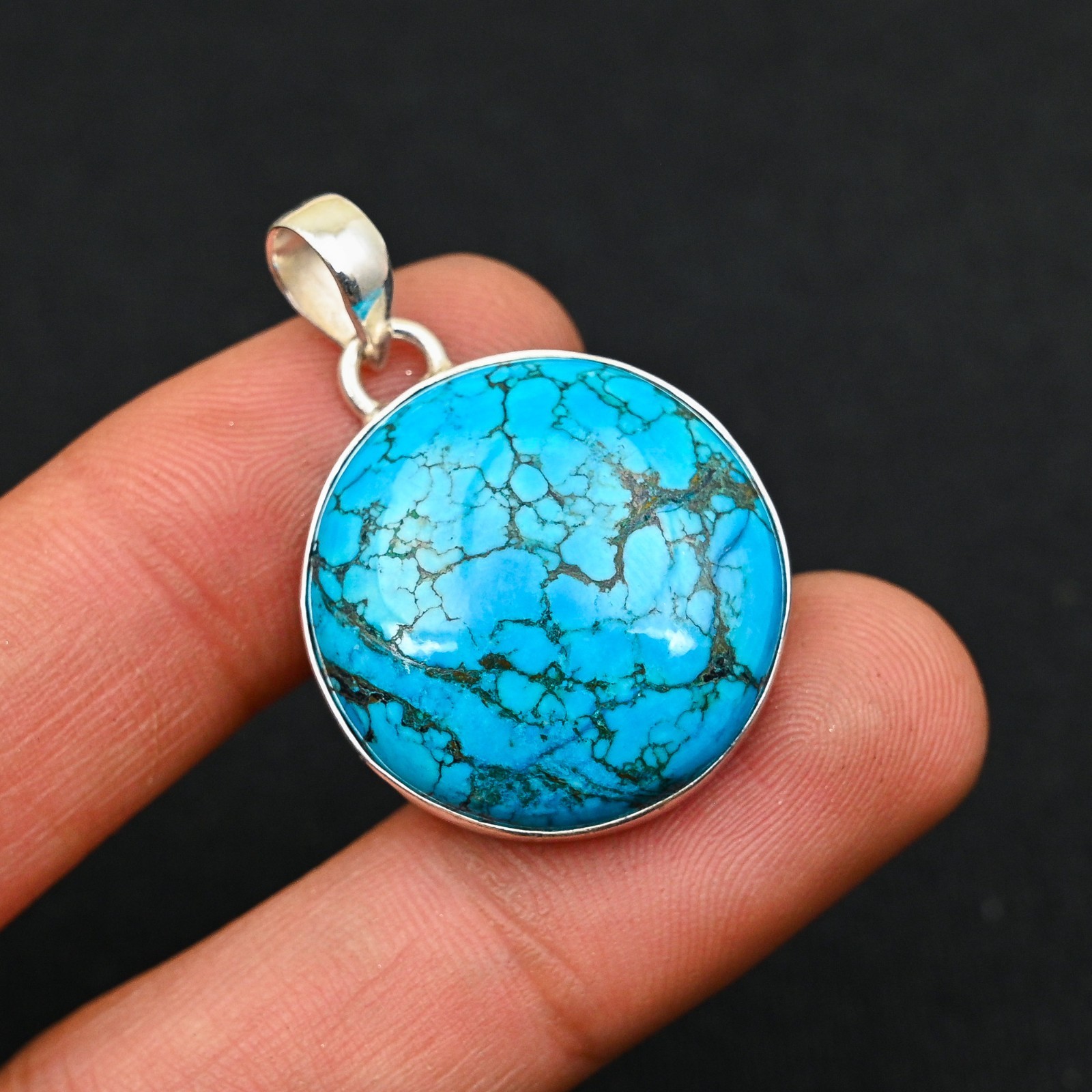Tibetan Turquoise Gemstone 925 Sterling Silver Handmade Pendant Jewelry Gift For