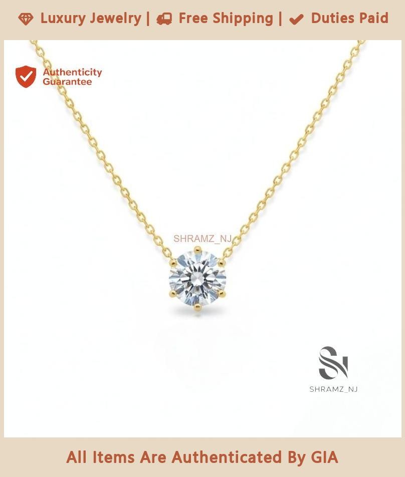 Solitaire Pendant For Birthday 14K Yellow Gold 1.00CT Round Natural Diamond
