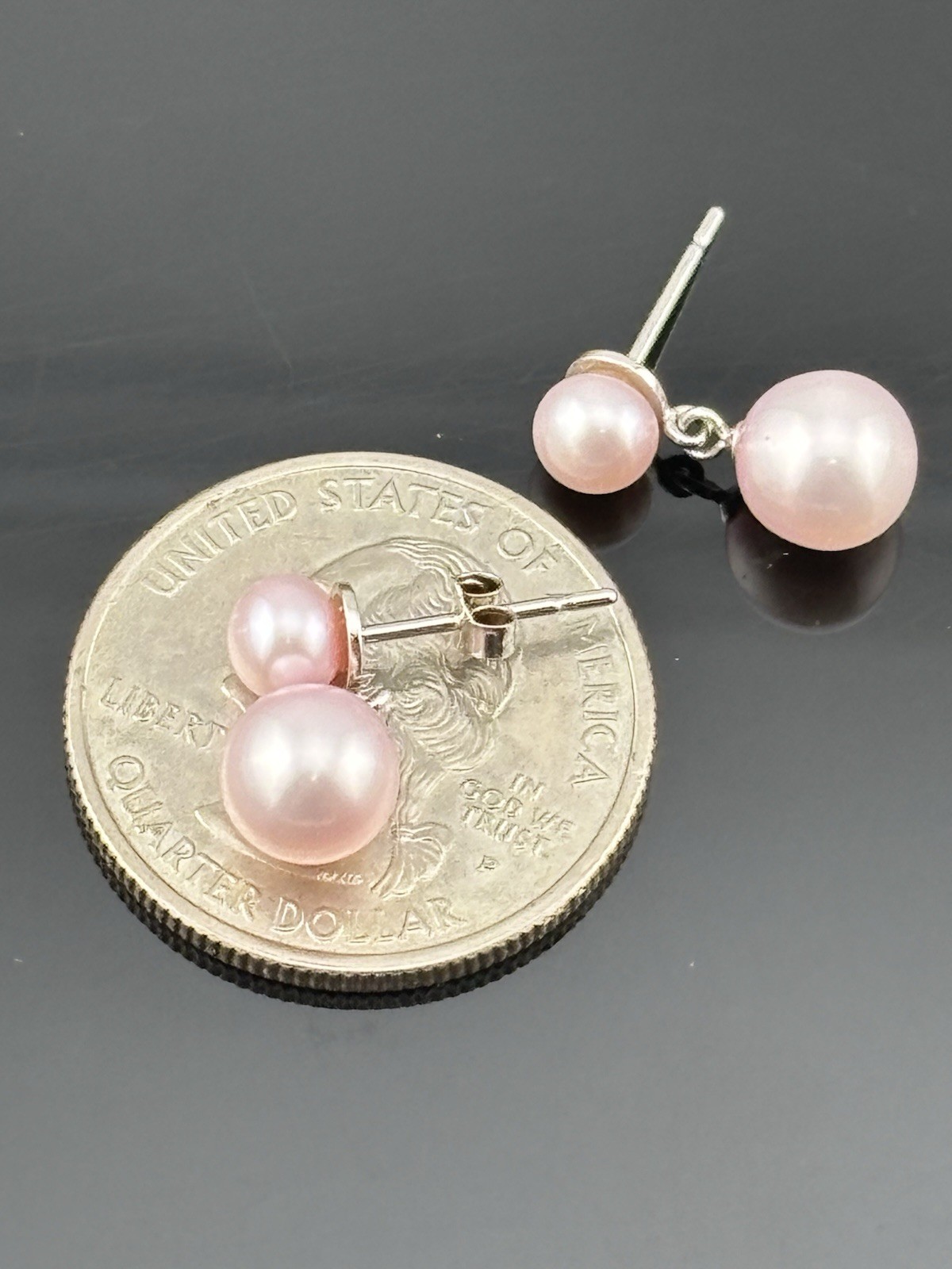 Danbury Mint Sterling Silver Pink Pearl Necklace Bracelet & Stud Dangle Earrings