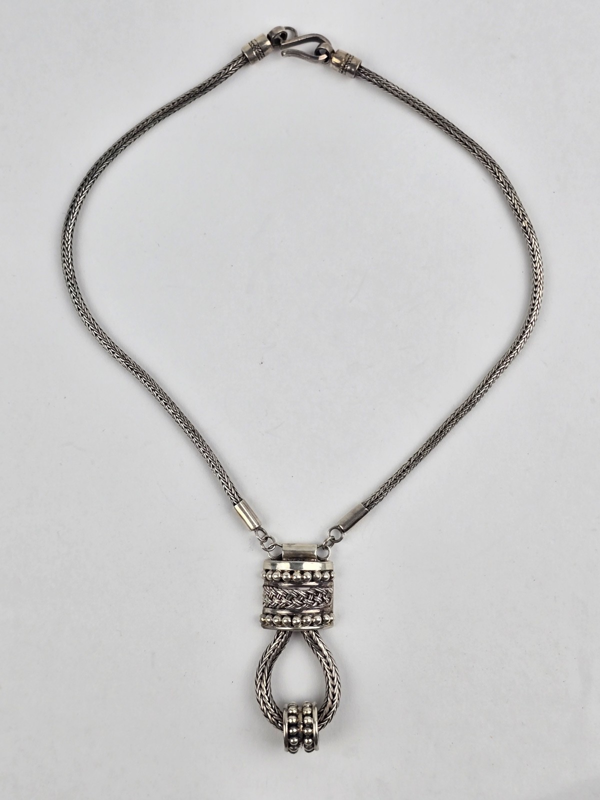 Sterling Silver Wheat Chain Lariat pendant necklace 16″ choker Collar S-hook