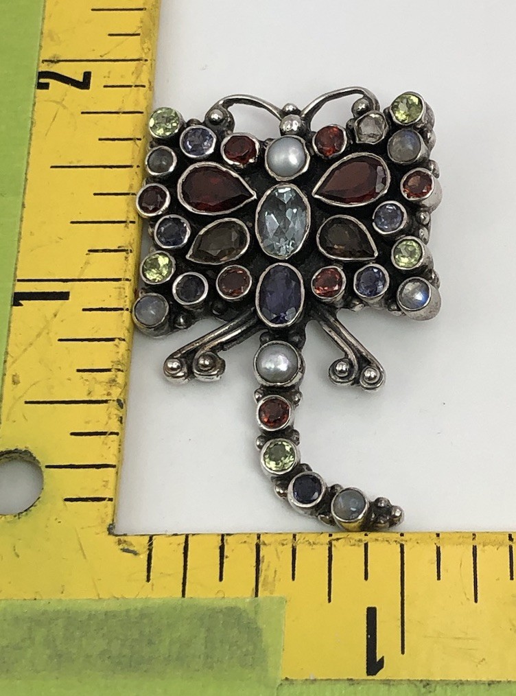 Dragonfly Multiple Gemstone 925 Pendant Garnet Aquamarine Peridot And Moonstone