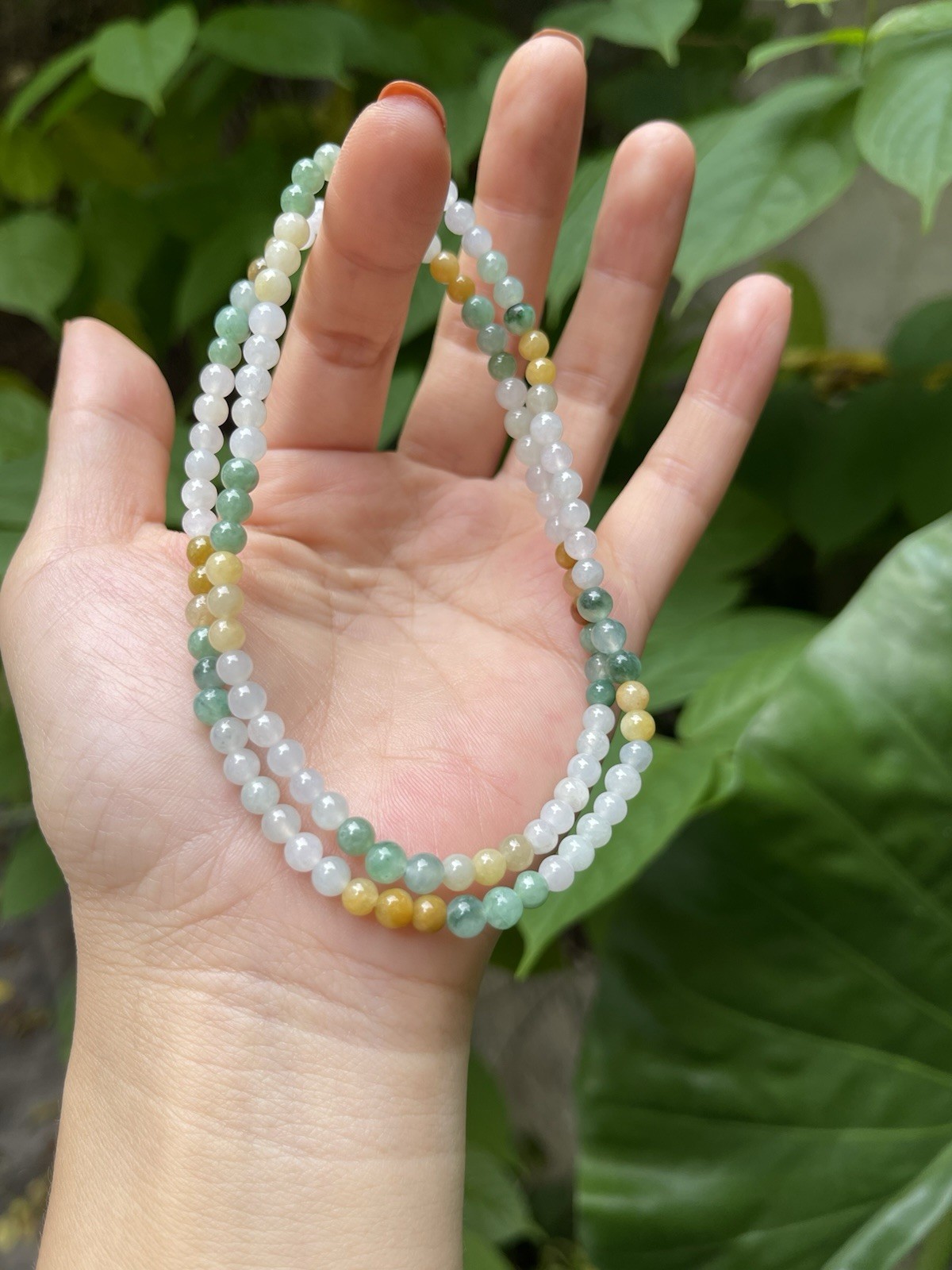 Natural Burmese Type A Jadeite Necklace 50cm Multicolor 4.5mm Beads