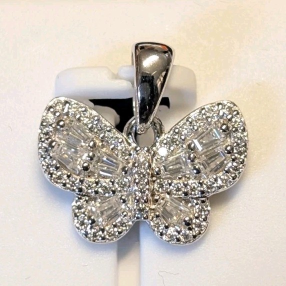 925 Sterling Silver White Moissanite Butterfly Pendant 1.00ctw Elegant Jewelry