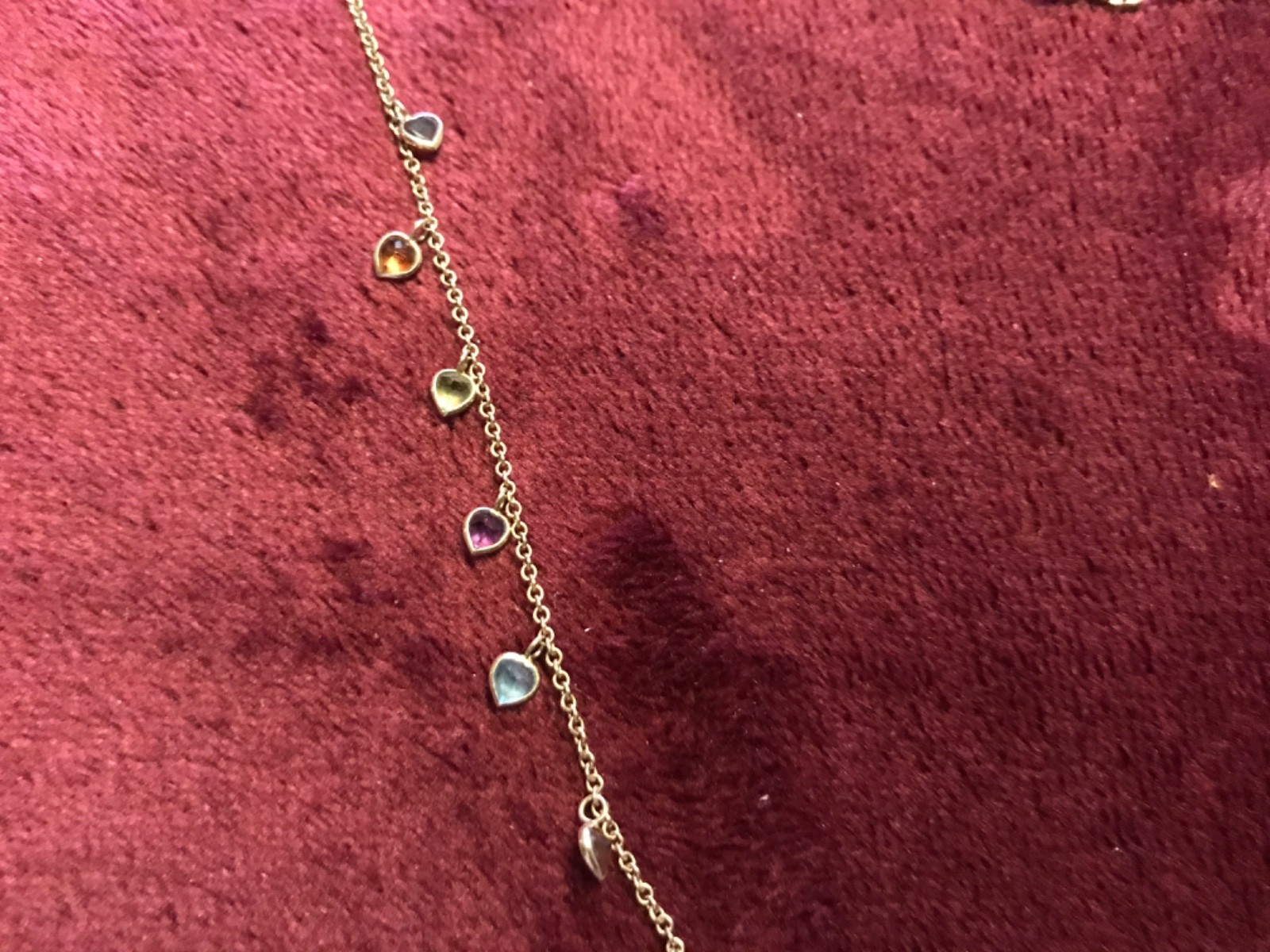 14K YELLOW GOLD MULTICOLOR GEMSTONE NECKLACE 16 INCHES 4.2 GRAMS